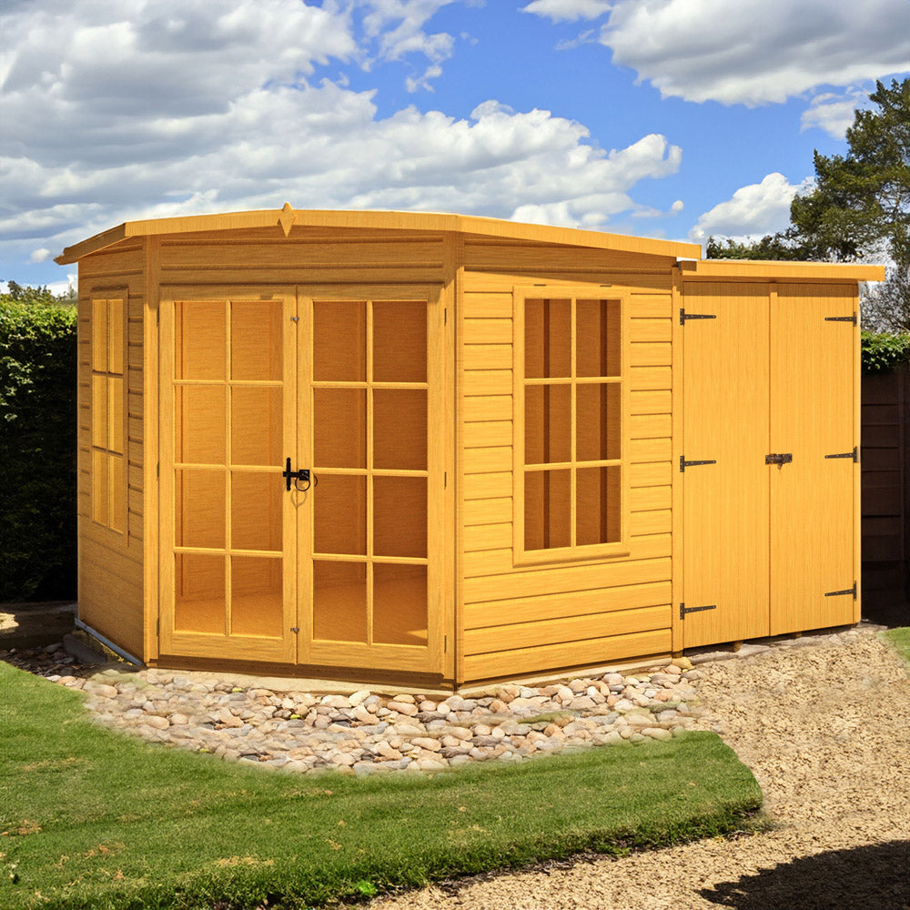 Shire Hampton 8 x 12ft Double Door Corner Summerhouse with Side Shed