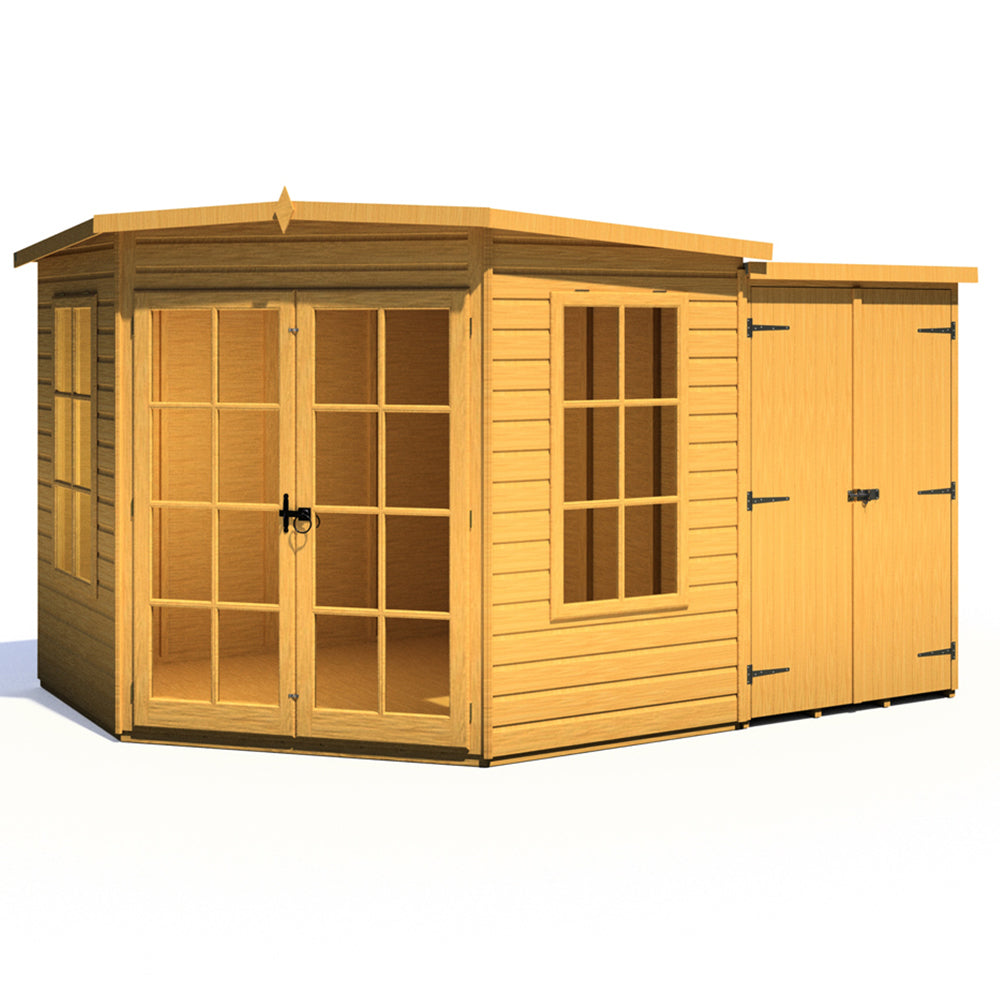 Shire Hampton 8 x 12ft Double Door Corner Summerhouse with Side Shed