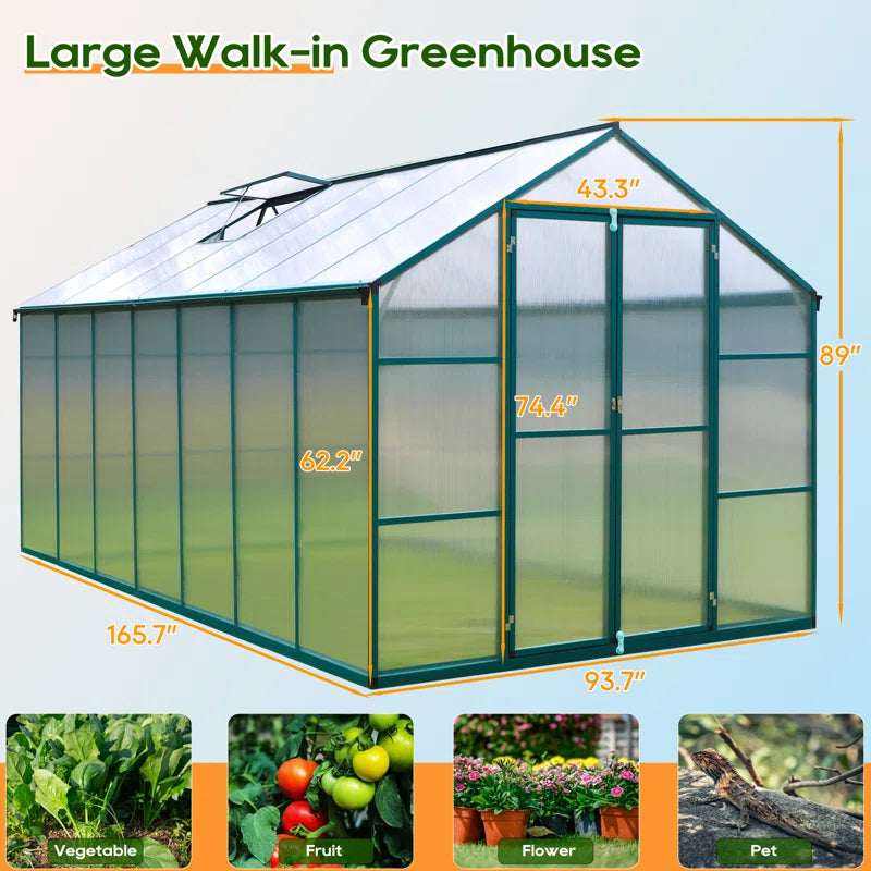 7.8 Ft. W Polycarbonate Green Greenhouse
