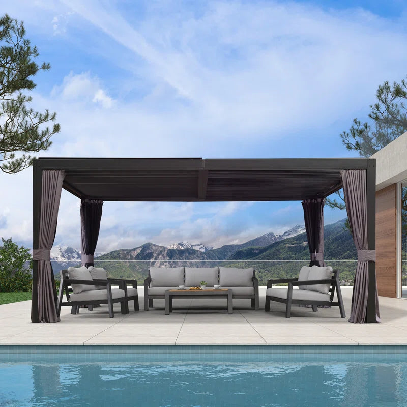 PURPLE LEAF Louvered Pergola with Netting and Curtains
