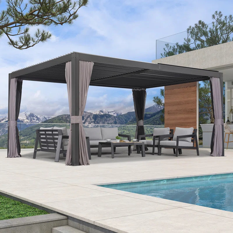 PURPLE LEAF Louvered Pergola with Netting and Curtains