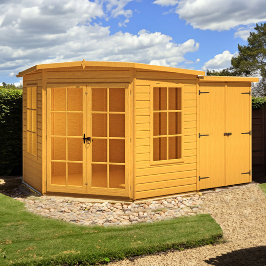 Shire Hampton 8 x 12ft Double Door Corner Summerhouse with Side Shed