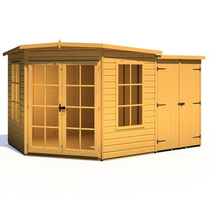 Shire Hampton 8 x 12ft Double Door Corner Summerhouse with Side Shed