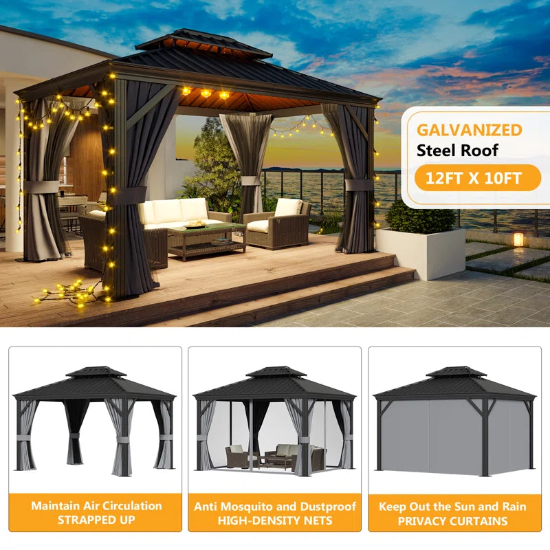 12 Ft. W x 10 Ft. D Metal Patio Gazebo