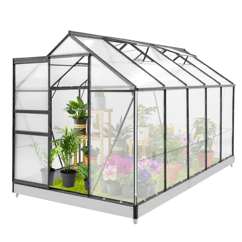 6x10 ft Large Walk-In Aluminum Frame Polycarbonate Hobby Greenhouse